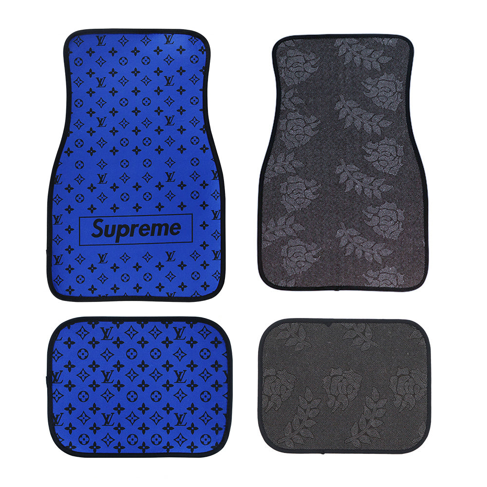 Brand New 4PCS UNIVERSAL SUPREME BLUE Racing Fabric Car Floor Mats Interior Carpets