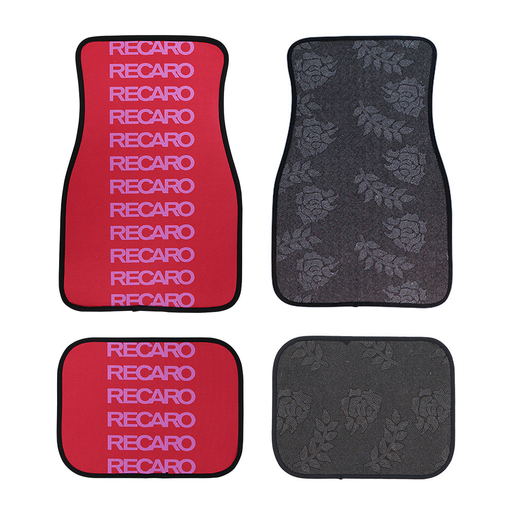 Brand New Universal 4PCS V7 RECARO STYLE RED Racing Fabric Car Floor Mats Interior Carpets