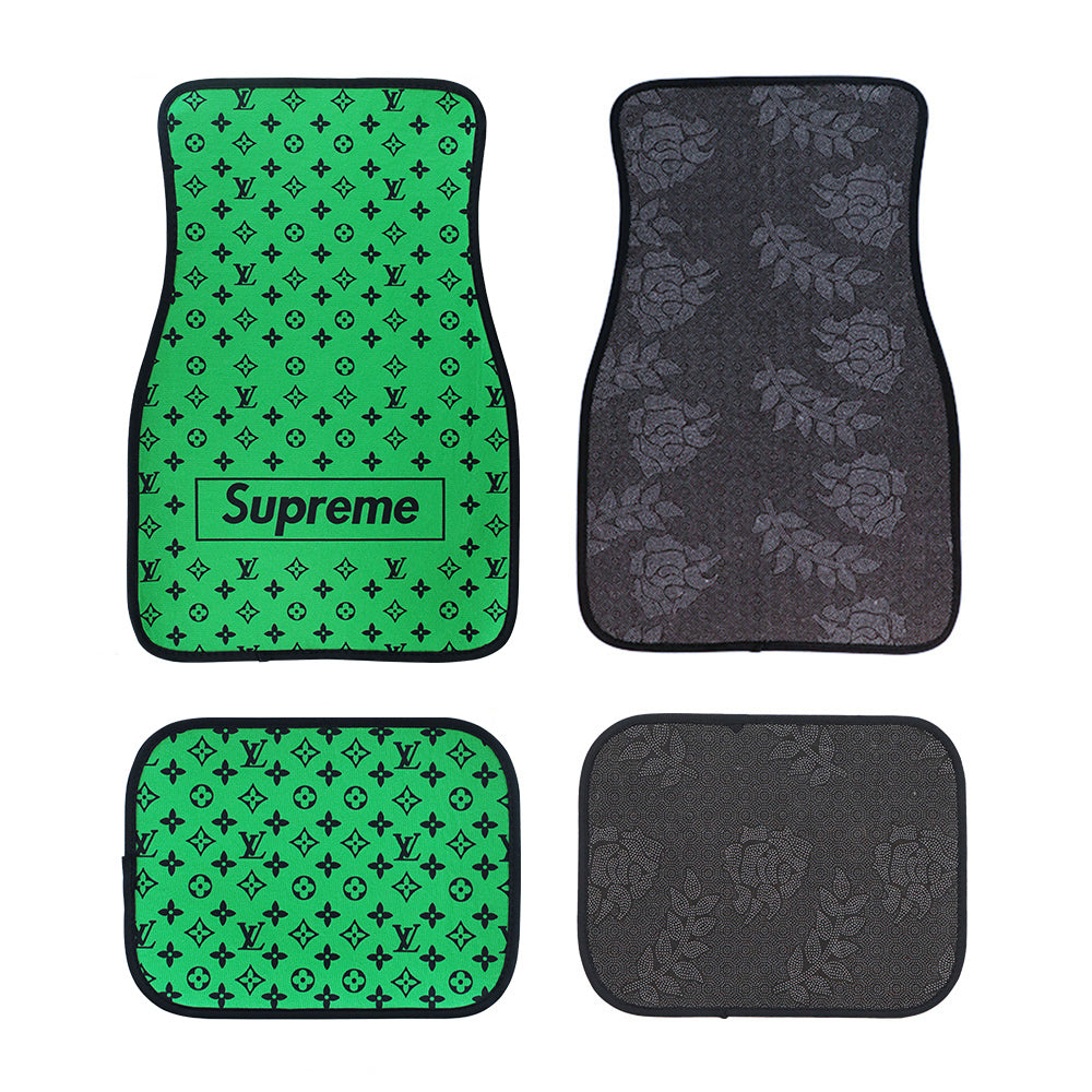 Brand New 4PCS UNIVERSAL SUPREME GREEN Racing Fabric Car Floor Mats Interior Carpets