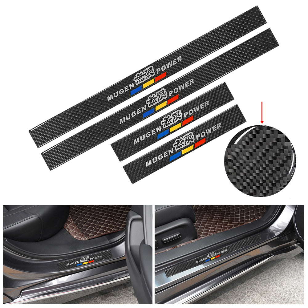 Brand New 4PCS Universal Mugen Power Real Carbon Fiber Black Car Door Scuff Sill Cover Panel Step Protector