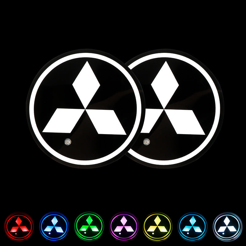 BRAND NEW UNIVERSAL 2PCS MITSUBISHI Switchable Seven Colorful LED Car Cup Holder Mat Coaster Pad