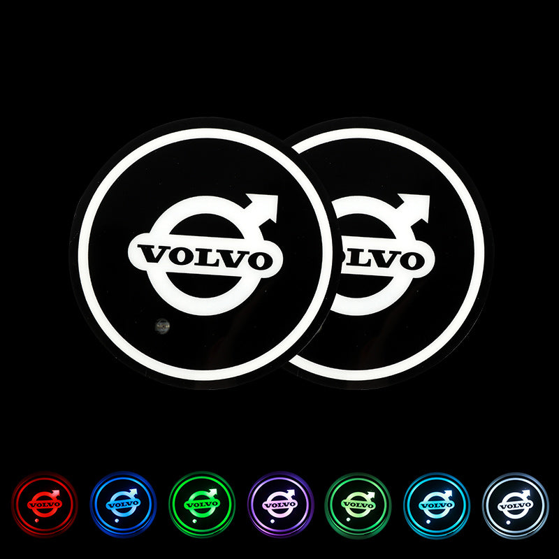 BRAND NEW UNIVERSAL 2PCS VOLVO Switchable Seven Colorful LED Car Cup Holder Mat Coaster Pad