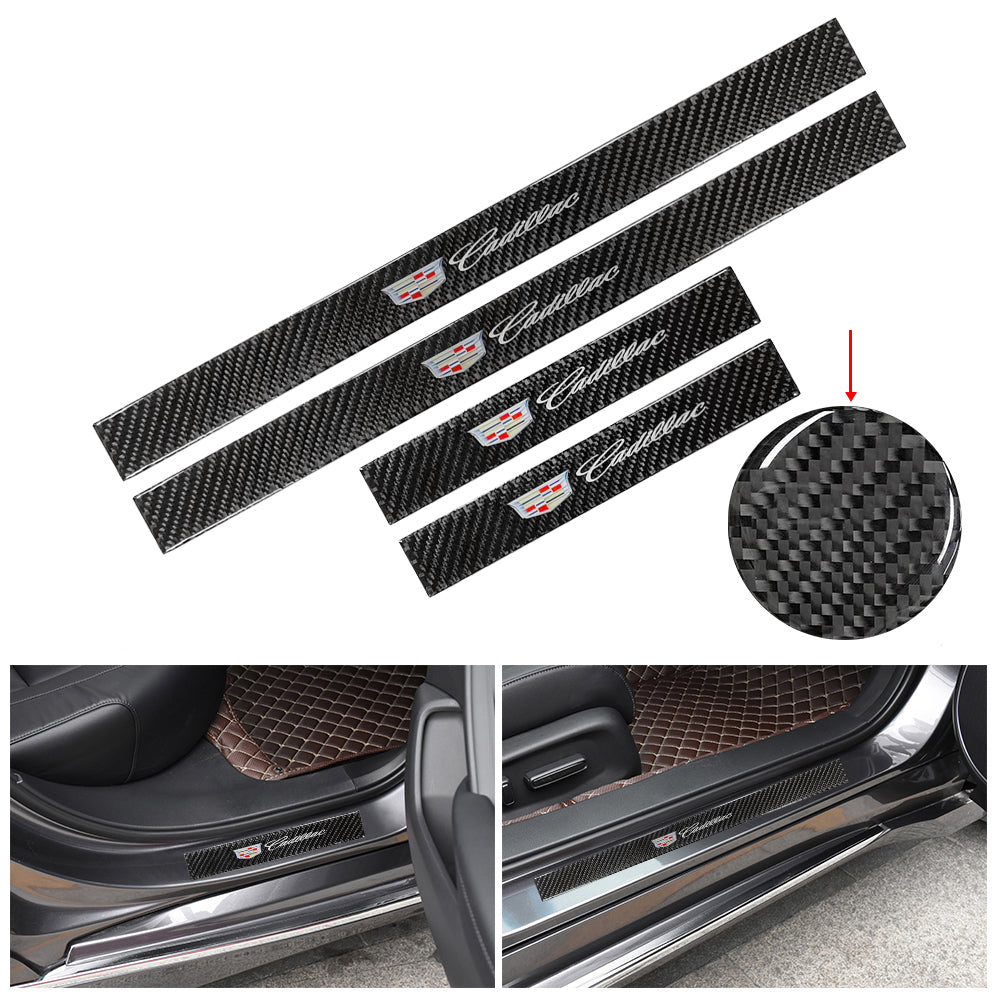 Brand New 4PCS Universal Cadillac Real Carbon Fiber Black Car Door Scuff Sill Cover Panel Step Protector
