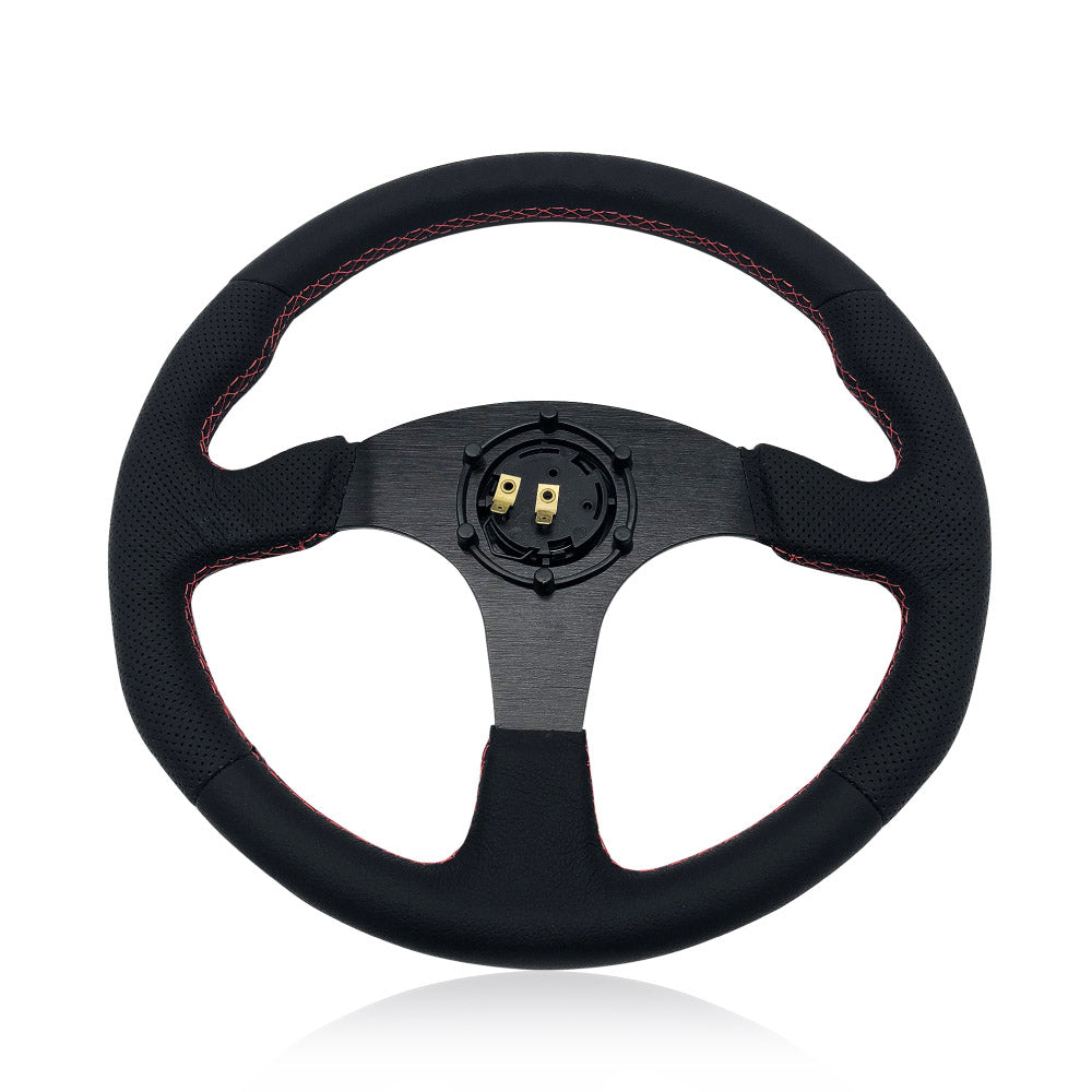 Brand New 14" MOMO Style Racing Black Stitching Leather PVC Sport Steering Wheel w Horn Button