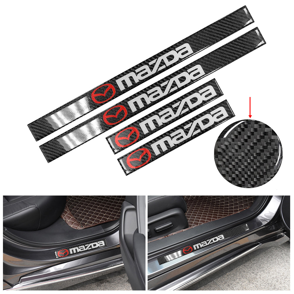 Brand New 4PCS Universal Mazda Real Carbon Fiber Black Car Door Scuff Sill Cover Panel Step Protector
