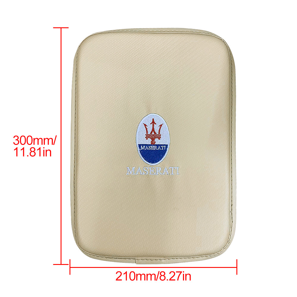 BRAND NEW UNIVERSAL MASERATI BEIGE Car Center Console Armrest Cushion Mat Pad Cover Embroidery