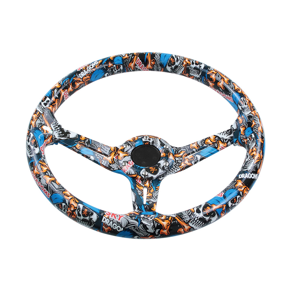 BRAND NEW UNIVERSAL 350MM 14'' Stickerbomb Style Acrylic Deep Dish 6 Holes Steering Wheel w/Horn Button Cover