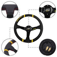 Load image into Gallery viewer, Brand New 350mm 14" Deep Dish Racing Mugen Black Steering Wheel PVC Leather Black Spoke