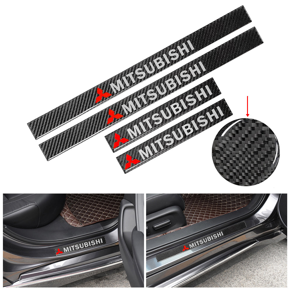 Brand New 4PCS Universal Mitsubishi Real Carbon Fiber Black Car Door Scuff Sill Cover Panel Step Protector