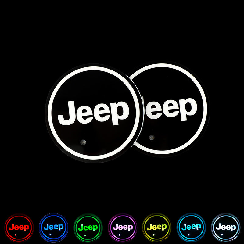 BRAND NEW UNIVERSAL 2PCS JEEP Switchable Seven Colorful LED Car Cup Holder Mat Coaster Pad