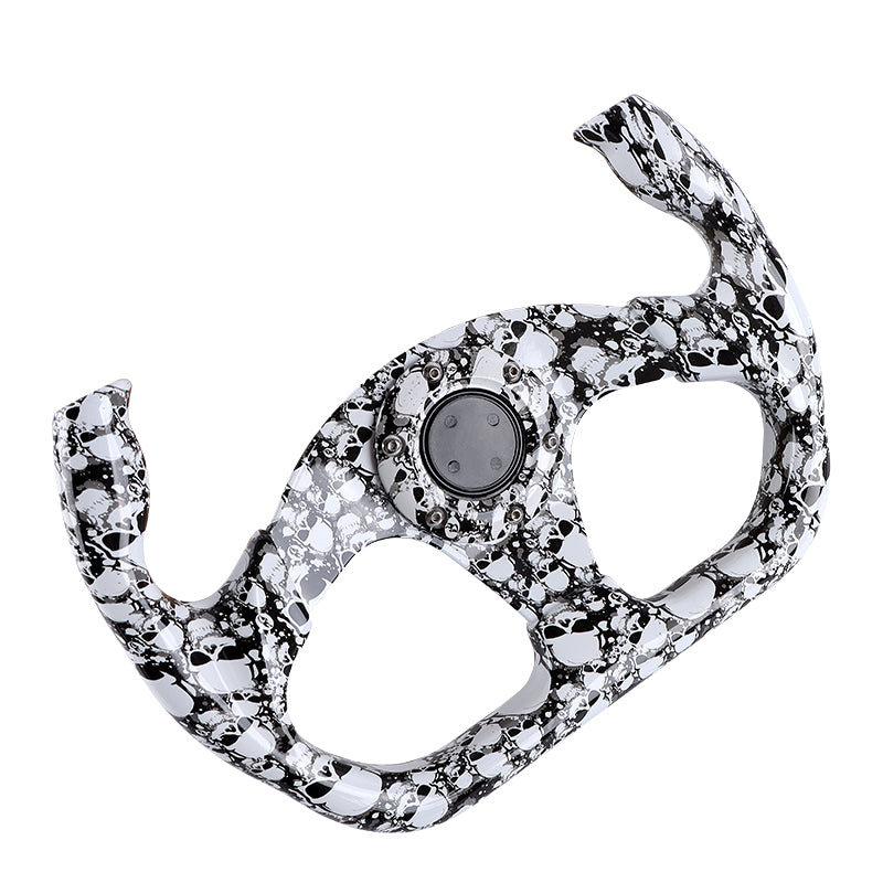 BRAND NEW UNIVERSAL 330MM Graphic Skull Look Yoke Style Acrylic 6 Holes White Steering Wheel w/Horn Button Cover