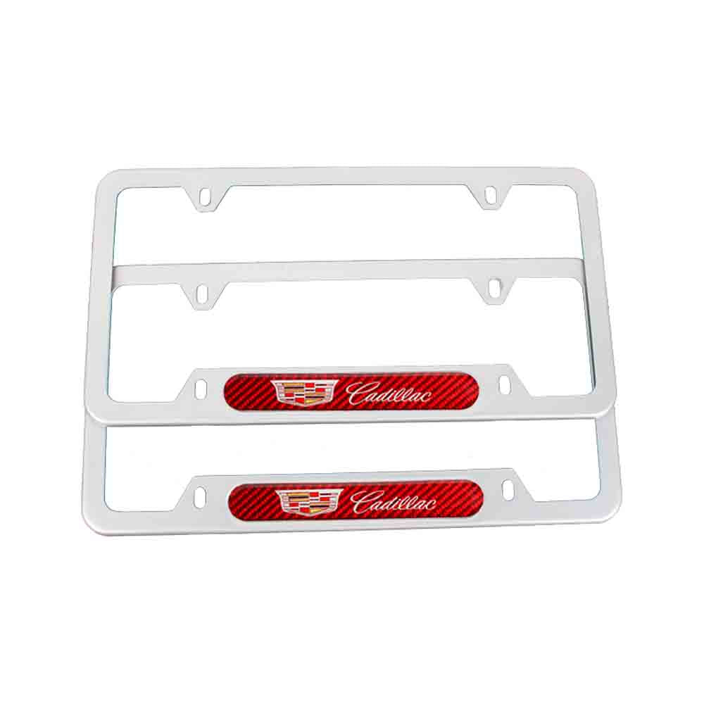 Brand New Universal 2PCS CADILLAC Silver Metal License Plate Frame