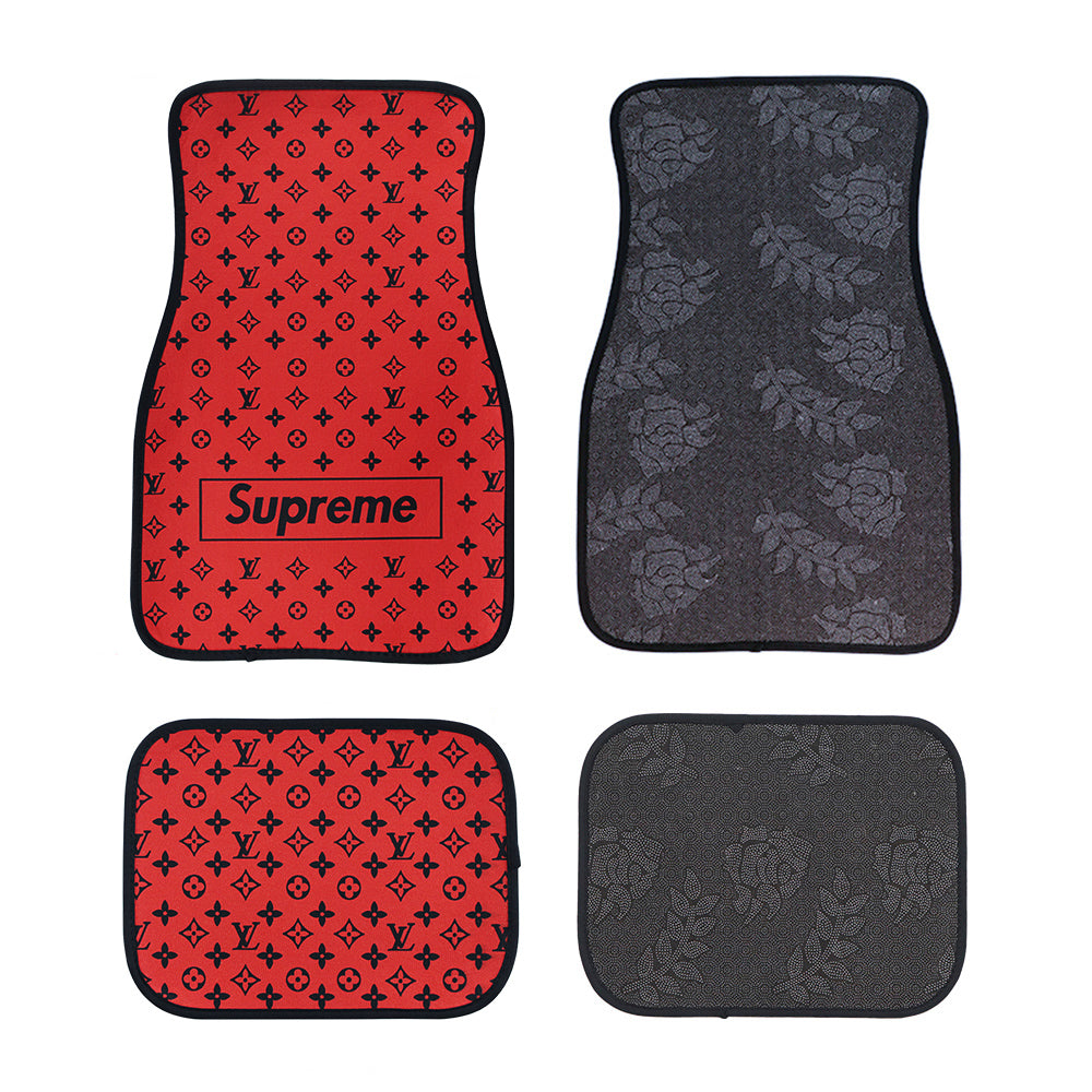 Brand New 4PCS UNIVERSAL SUPREME RED Racing Fabric Car Floor Mats Interior Carpets