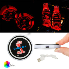 BRAND NEW UNIVERSAL V2 2PCS SHELBY Switchable Seven Colorful LED Car Cup Holder Mat Coaster Pad