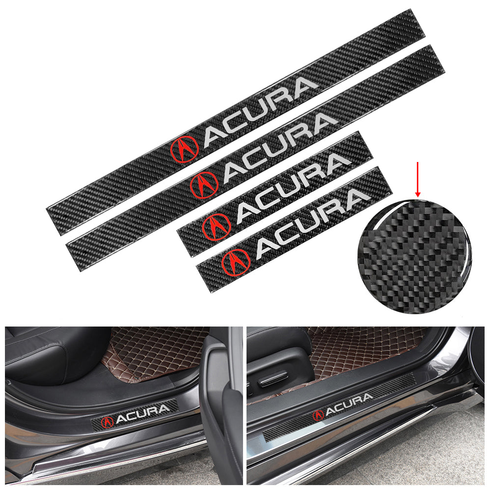 Brand New 4PCS Universal Acura Real Carbon Fiber Black Car Door Scuff Sill Cover Panel Step Protector