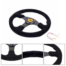 Load image into Gallery viewer, Brand New 14&quot; MOMO Style Racing Black Stitching Leather Suede Sport Steering Wheel w Horn Button