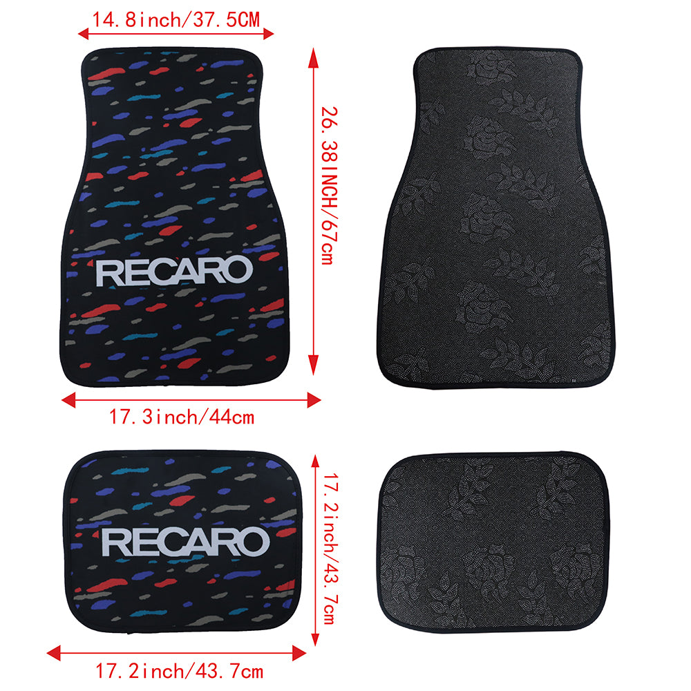 Brand New Universal 4PCS V2 RECARO STYLE Racing Black Fabric Car Floor Mats Interior Carpets