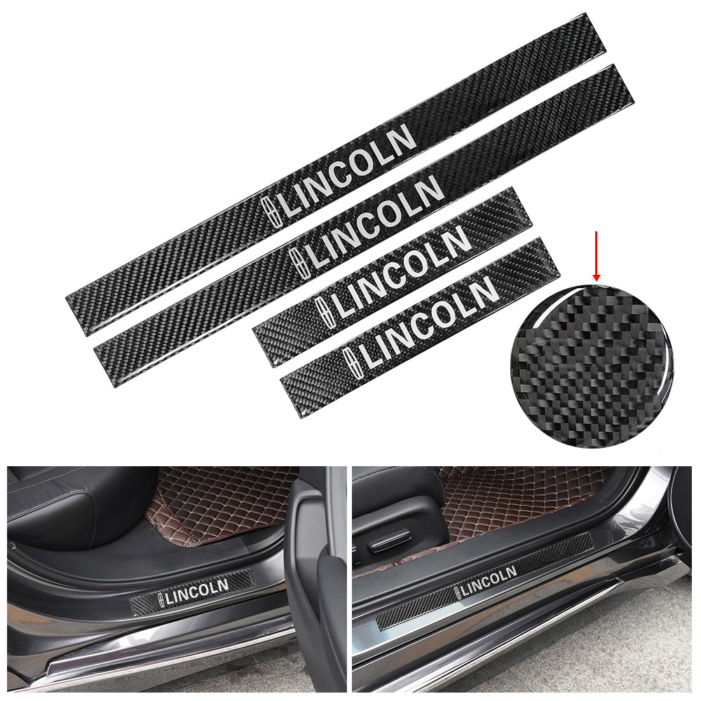 Brand New 4PCS Universal Lincoln Real Carbon Fiber Black Car Door Scuff Sill Cover Panel Step Protector