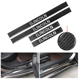 Brand New 4PCS Universal Lincoln Real Carbon Fiber Black Car Door Scuff Sill Cover Panel Step Protector