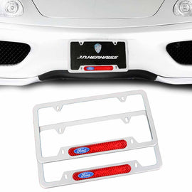 Brand New Universal 2PCS FORD RACING Silver Metal License Plate Frame