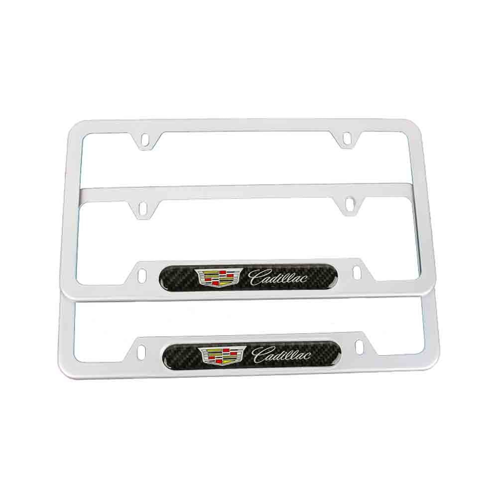 Brand New Universal 2PCS Cadillac Silver Metal License Plate Frame