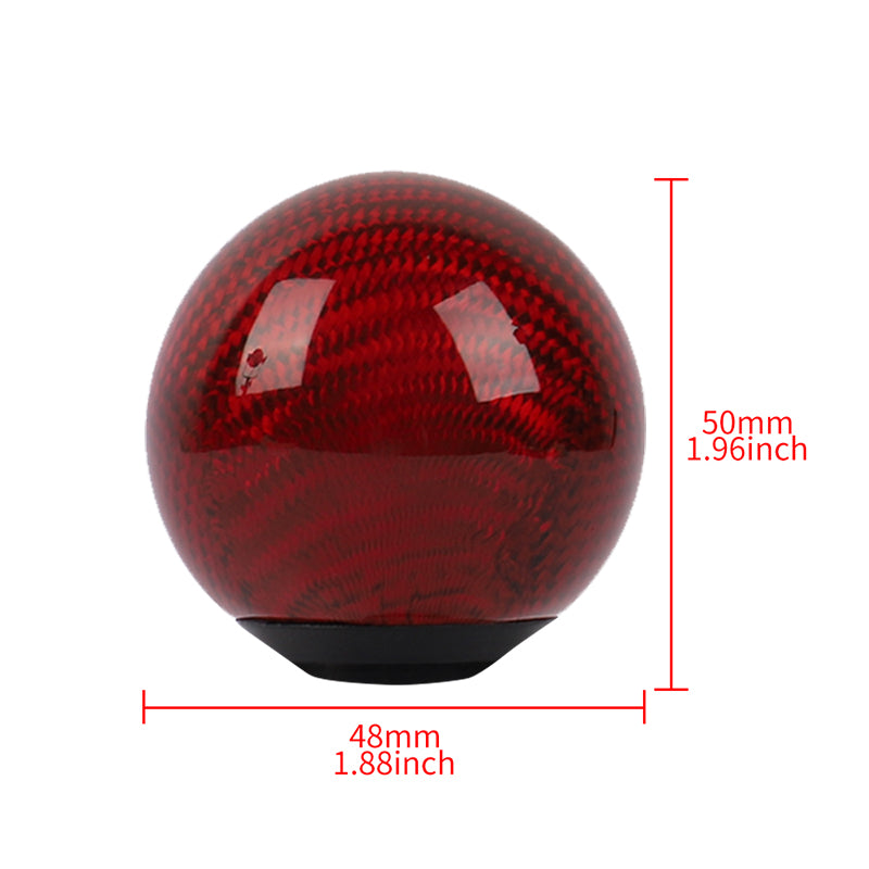 Brand New Car Gear Shift Knob Round Ball Shape Red Real Carbon Fiber Universal with Adapters