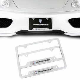 Brand New Universal 2PCS Ford Mustang GT Silver Metal License Plate Frame