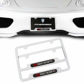 Brand New Universal 2PCS SCION Silver Metal License Plate Frame