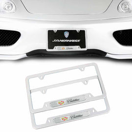 Brand New Universal 2PCS Cadillac Silver Metal License Plate Frame