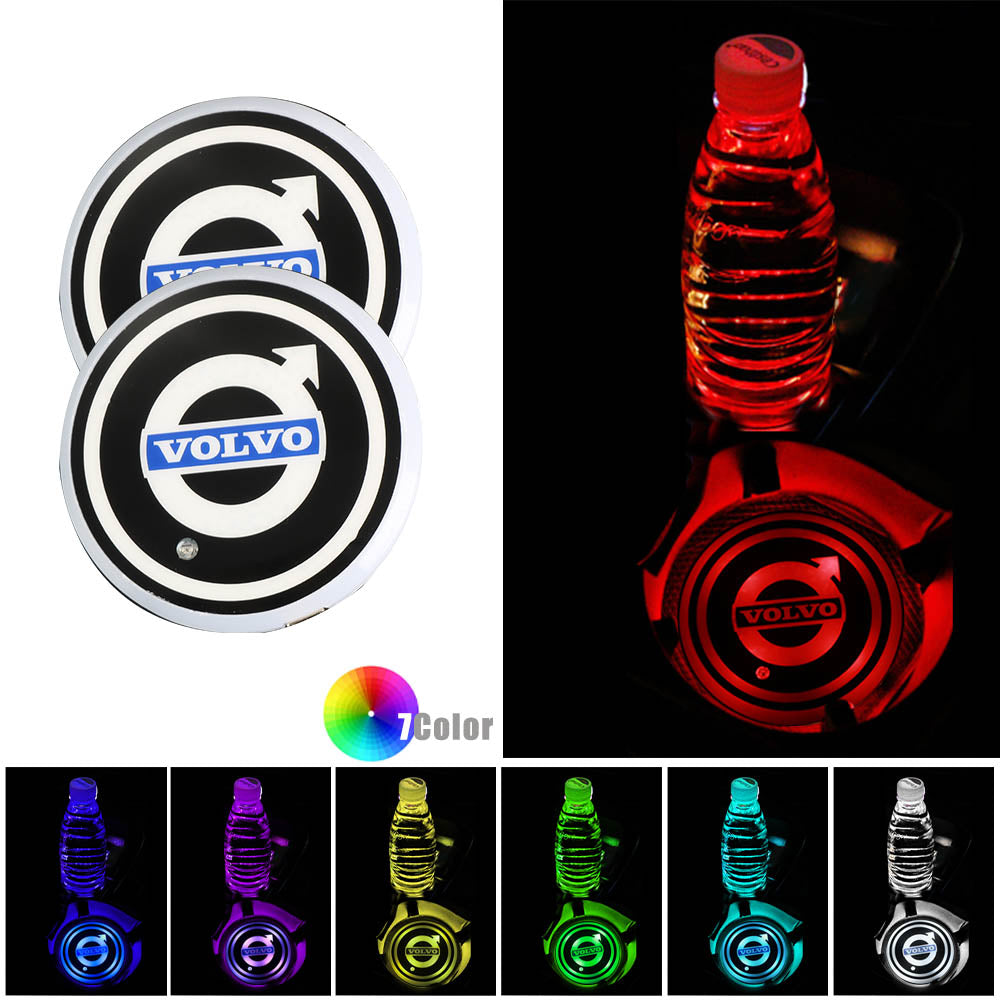 BRAND NEW UNIVERSAL V2 2PCS VOLVO Switchable Seven Colorful LED Car Cup Holder Mat Coaster Pad - JK Racing Inc