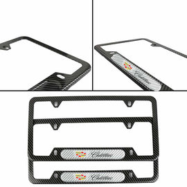 Brand New Universal 2PCS Cadillac Carbon Fiber Look Metal License Plate Frame