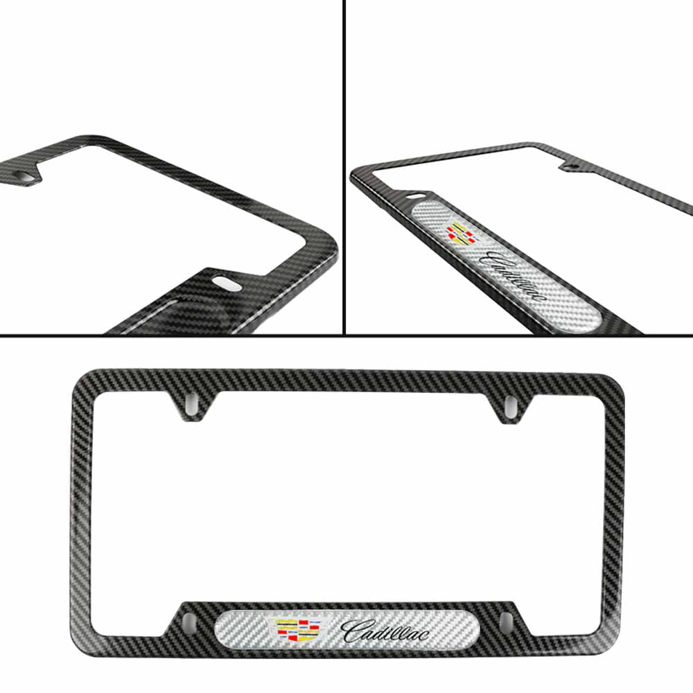 Brand New Universal 1PCS Cadillac Carbon Fiber Look Metal License Plate Frame