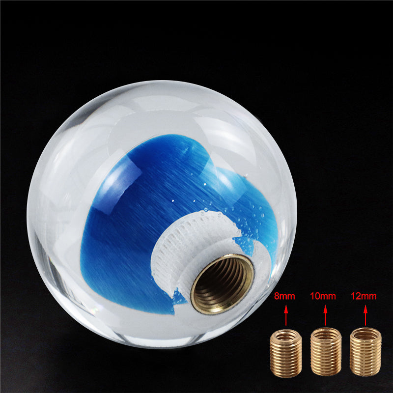 Brand New Universal Round Ball Heart Blue Crystal Clear Manual Gear Shift Knob Shifter M8 M10 M12