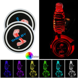 BRAND NEW UNIVERSAL V2 2PCS SHELBY Switchable Seven Colorful LED Car Cup Holder Mat Coaster Pad