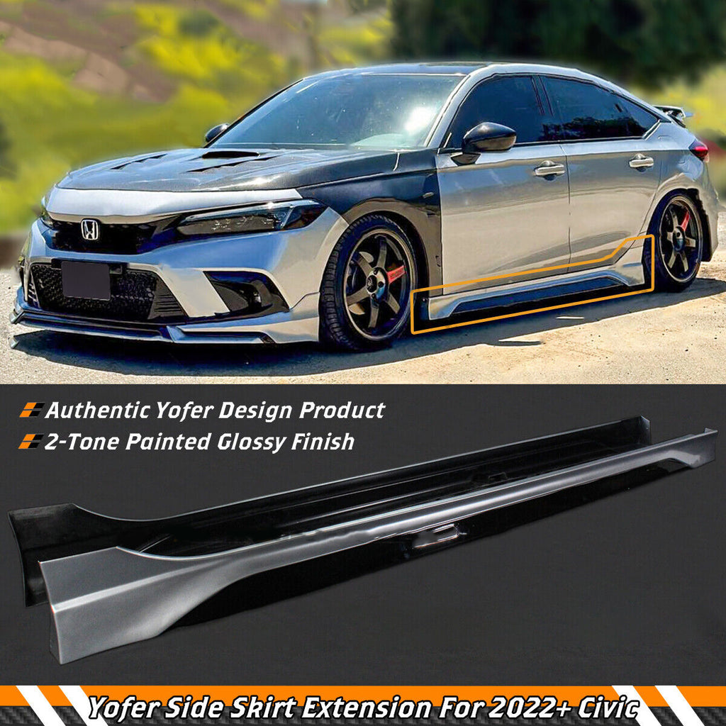 Brand New 2022-2024 Honda Civic Yofer Lunar Silver Black 2 Tone Side Skirt Extension