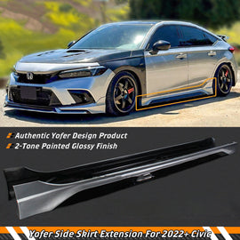 Brand New 2022-2025 Honda Civic Yofer Lunar Silver Black 2 Tone Side Skirt Extension