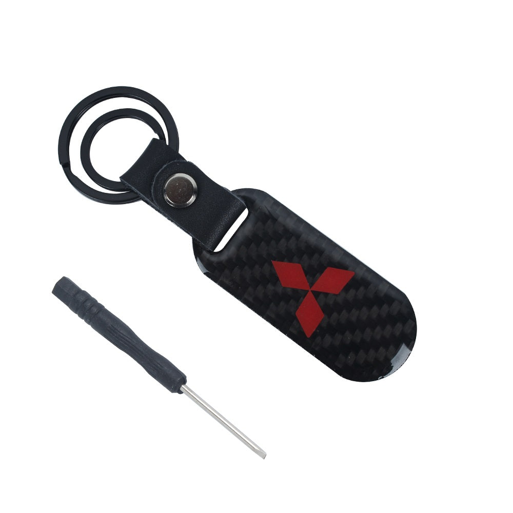 Brand New Universal 100% Real Carbon Fiber Keychain Key Ring For Mitsubishi