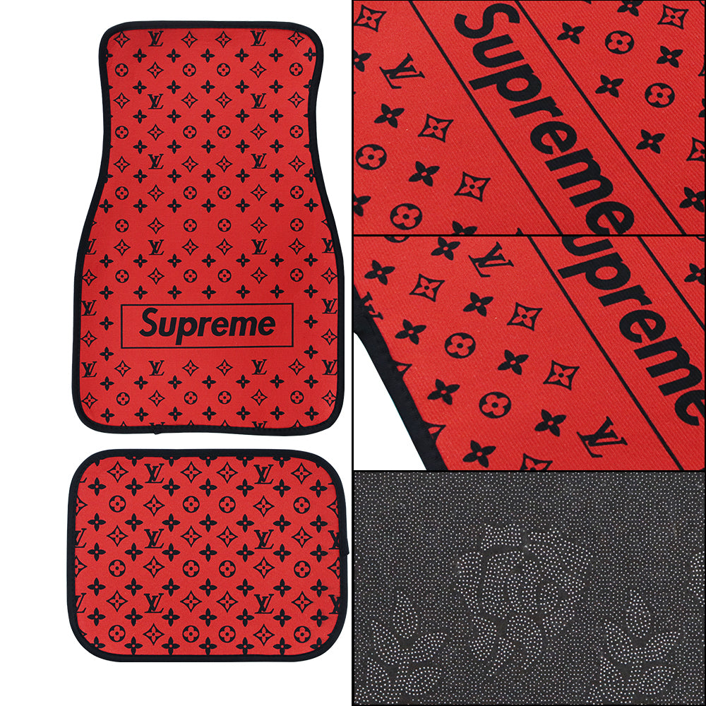 Brand New 4PCS UNIVERSAL SUPREME RED Racing Fabric Car Floor Mats Interior Carpets