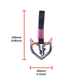 Brand New Devil Broken Heart Shaped Handle Black JDM TSURIKAWA Ring Subway Train Bus Black Handle Strap Charm Drift