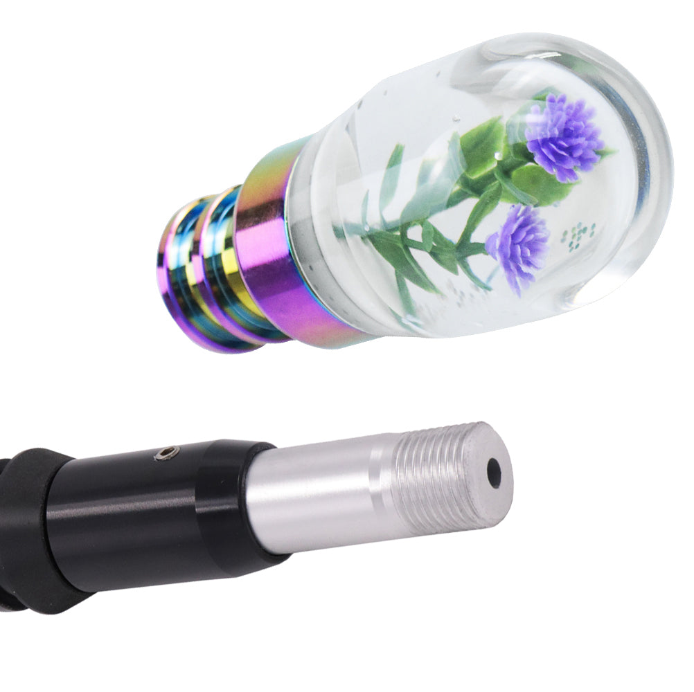 Brand New Acrylic Clear Crystal Purple Flower Long Shift Knob Automatic Gear Shifter
