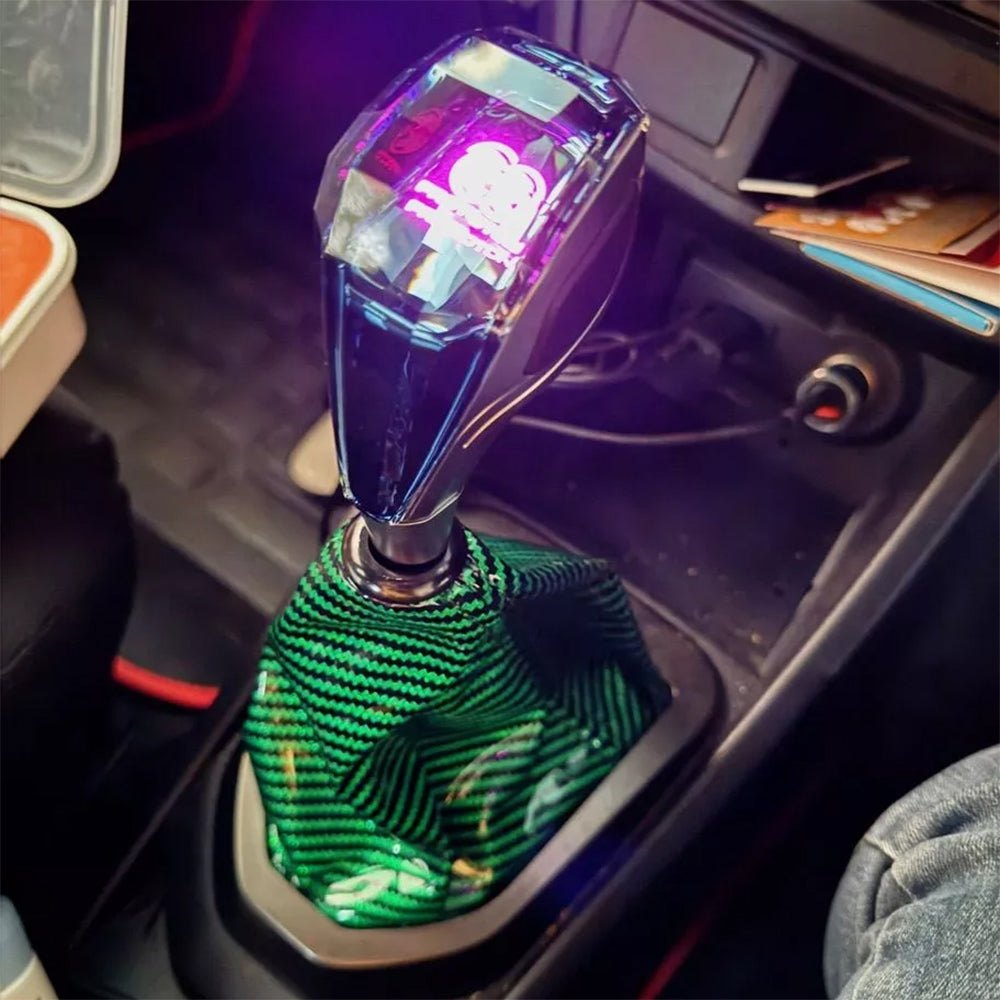 Brand New Universal GR SPORT Carbon Fiber Green Leather PVC Style Black Stitch Leather Gear Manual Shifter Shift Knob Boot