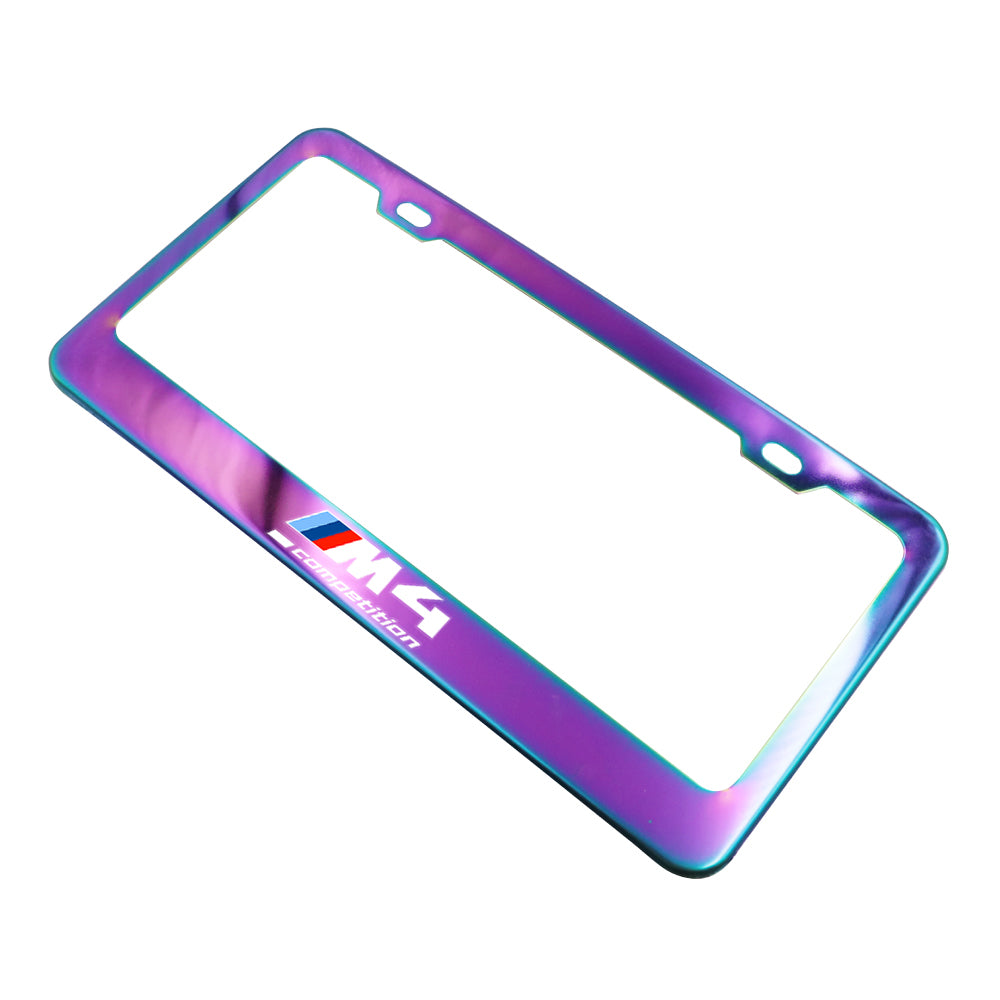 Brand New 1PCS UNIVERSAL BMW M4 COMPETITION Neo Chrome Stainless Steel License Plate Frame