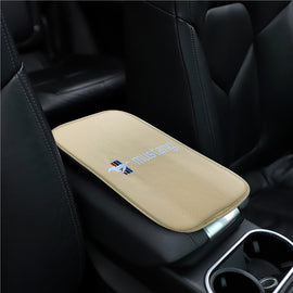 BRAND NEW UNIVERSAL MUSTANG BEIGE Car Center Console Armrest Cushion Mat Pad Cover Embroidery