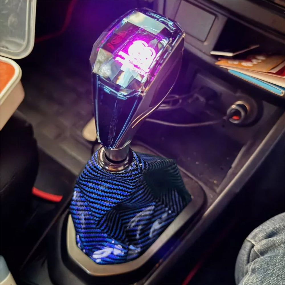 Brand New Universal GR SPORT Carbon Fiber Blue Leather PVC Style Black Stitch Leather Gear Manual Shifter Shift Knob Boot