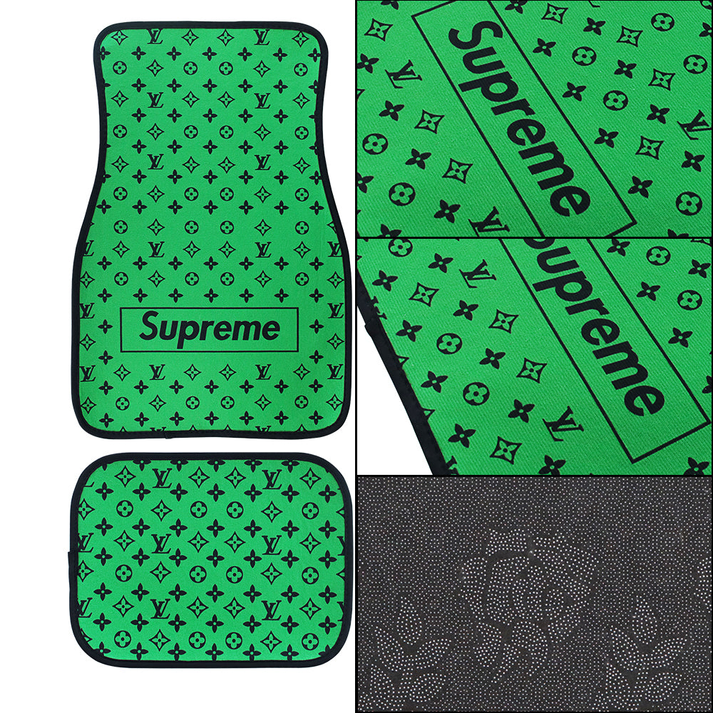 Brand New 4PCS UNIVERSAL SUPREME GREEN Racing Fabric Car Floor Mats Interior Carpets