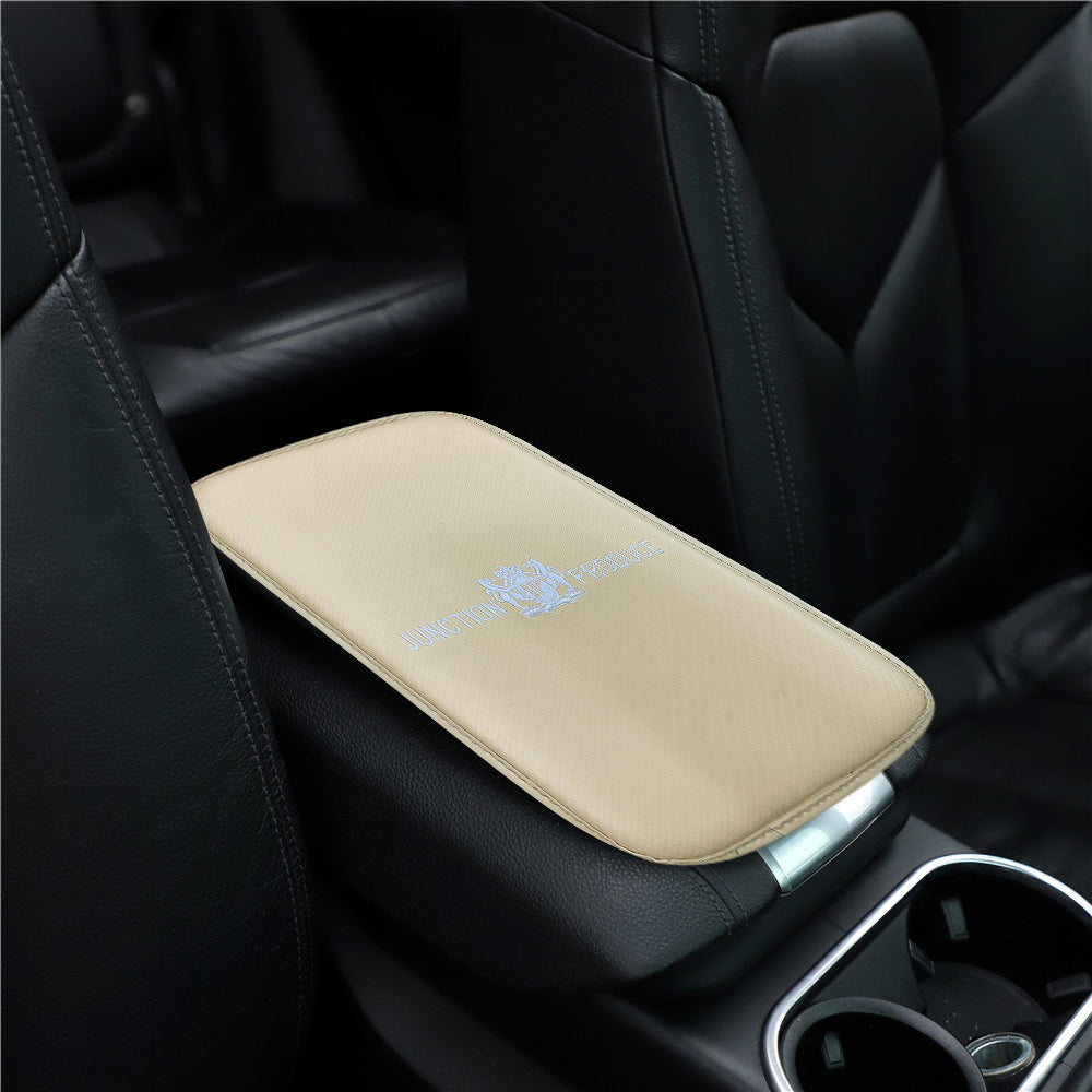 BRAND NEW UNIVERSAL JUNCTION PRODUCE BEIGE Car Center Console Armrest Cushion Mat Pad Cover Embroidery