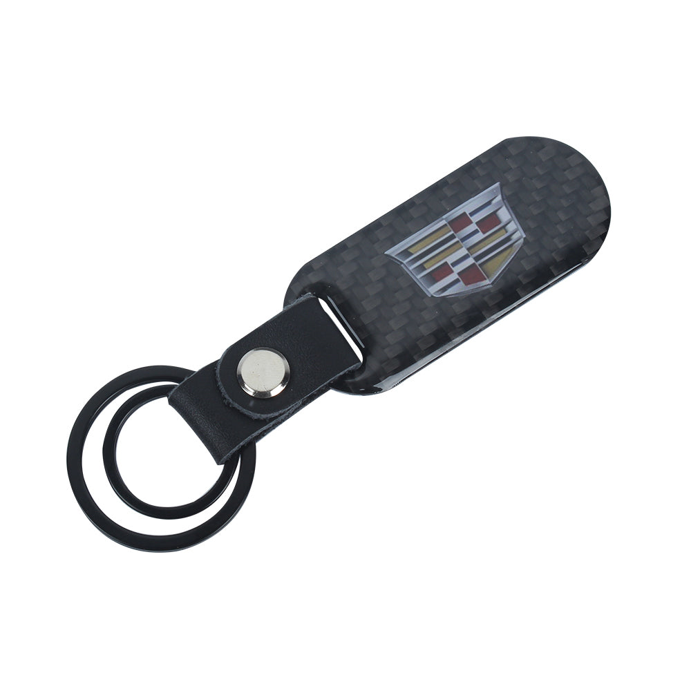 Brand New Universal 100% Real Carbon Fiber Keychain Key Ring For Cadillac