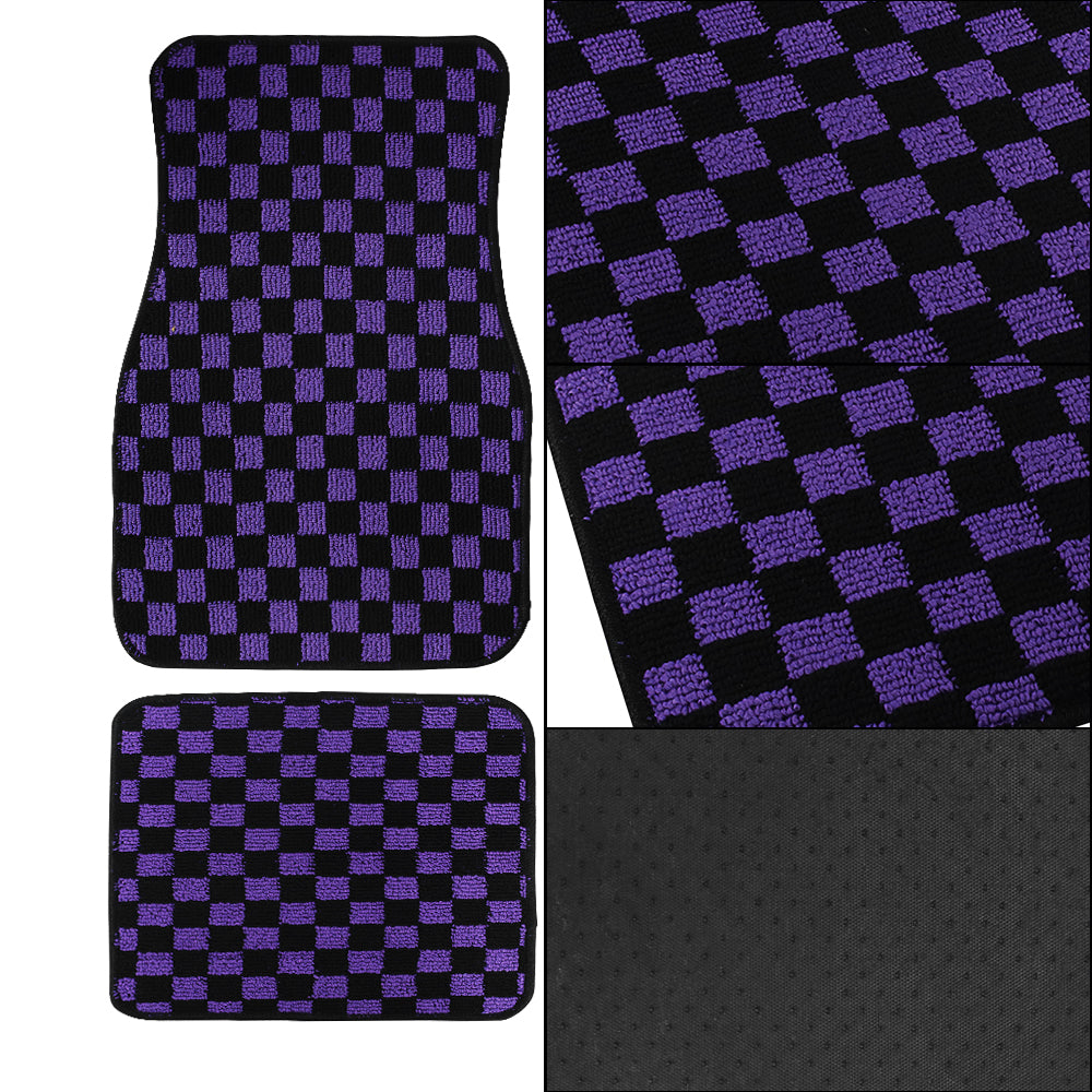 Brand New 4PCS UNIVERSAL CHECKERED Purple Racing Fabric Car Floor Mats Interior Carpets