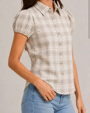 Load image into Gallery viewer, 2026 New Women Vintage Plaid Shirt Short Sleeve Puff Sleeve Top Fashion Versatile Casual Blouse Limited Stock Hot Must Have Daily Outfit