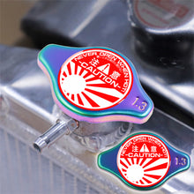 Load image into Gallery viewer, Brand New JDM 1.3bar 9mm JDM Raising Sun Neo Chrome Racing Cap High Pressure Radiator Cap For Universal